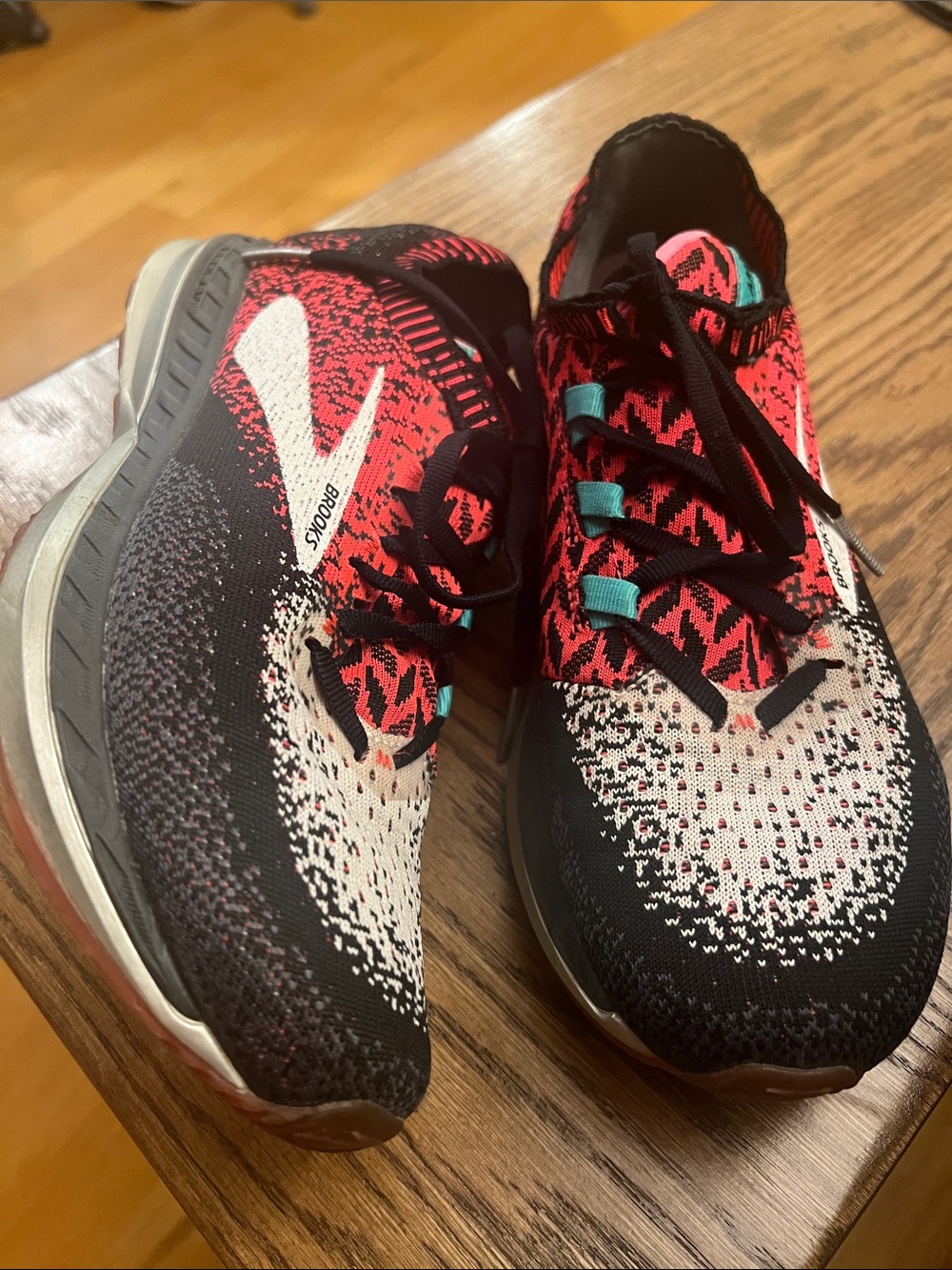 Brooks Bedlam Black, Red & White Knit Running Sneakers
